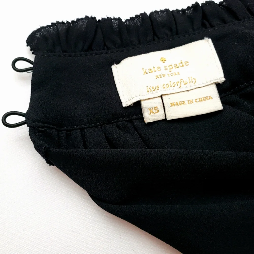 Nwot Kate Spade Black Longsleeve Highneck Ruffled Blouse